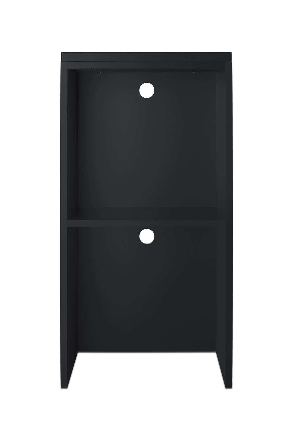 Fully assembled casework hutch in a black finish designed to accept compact microwaves